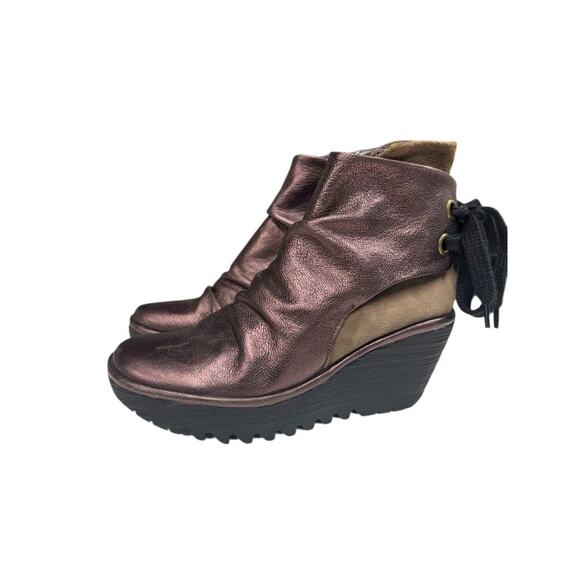 Fly London Women's YAMA Wedge Boots Leather / Suede Lace Up Heel Size 6.5 / 37 - Picture 8 of 12